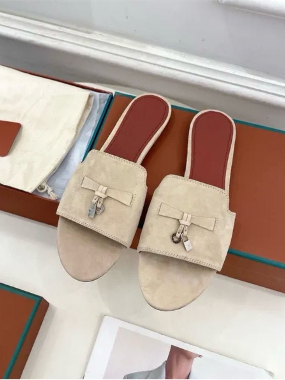 Loro Piana Beige Suede Slide Sandals